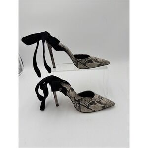 SCHUTZ Snake-Print Pointed Toe Ankle Tie Heels - Black & Gray